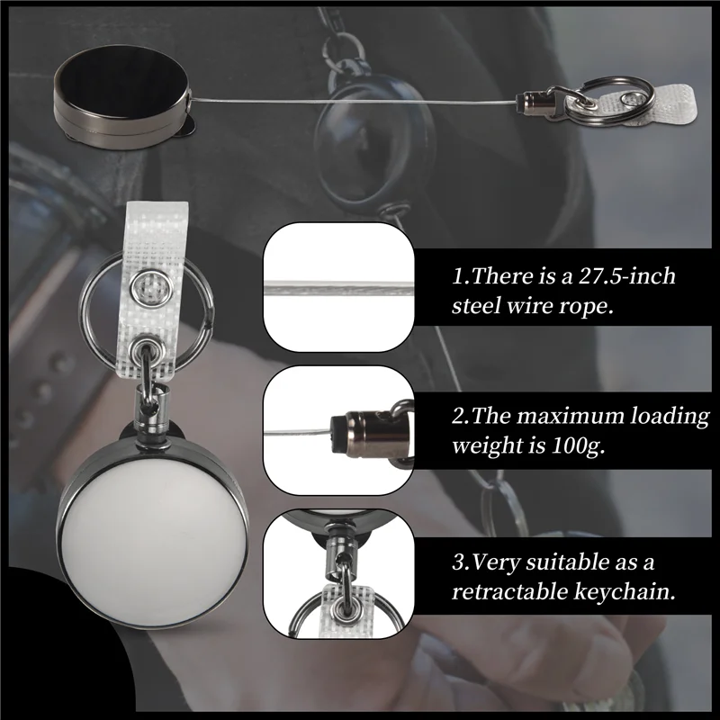 2 حزمة صغيرة الثقيلة حامل شارة قابل للسحب بكرة، حامل شارة الهوية المعدنية مع مشبك حزام حلقة رئيسية لسلسلة مفاتيح بطاقة الاسم (صغير