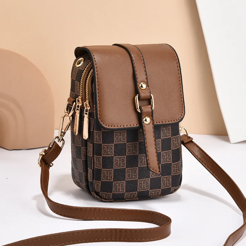 Mini Crossbody Phone Bag Women PVC Leather Small Square Shoulder Bag Vintage Print Coin Purse Daily