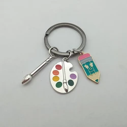 Fashion Enamel Keychains Palette Pencil Keyrings Painter Keychain Artist Gifts Women Men Handbags Accessories Handmade Jewelry
