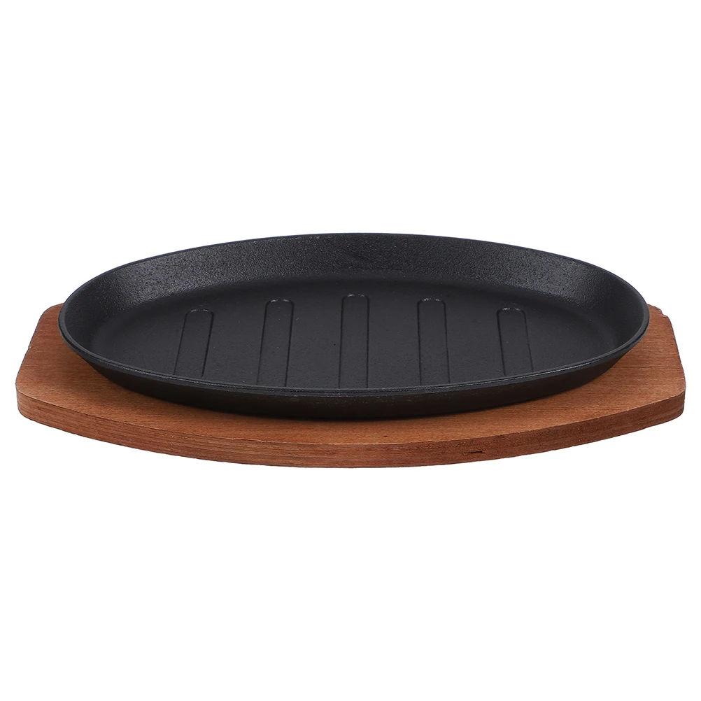 

12 Inch Cast Iron Steak Grill Pan Sizzling Platter For Indoor Outdoor Cooking Teppanyaki Plate Barbecue Griddle Roasting Baking