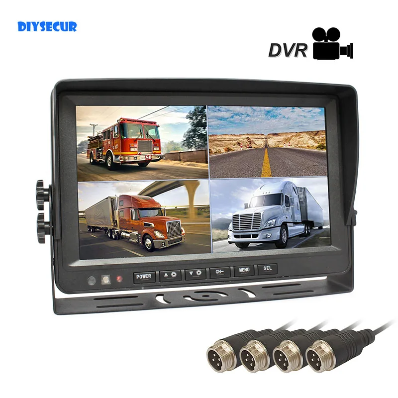 DIYSECUR 9inch AHD IPS Split Quad LCD Screen Car Rear View Monitor Support 1080P AHD CVBS Car Camera DVR Video Recording