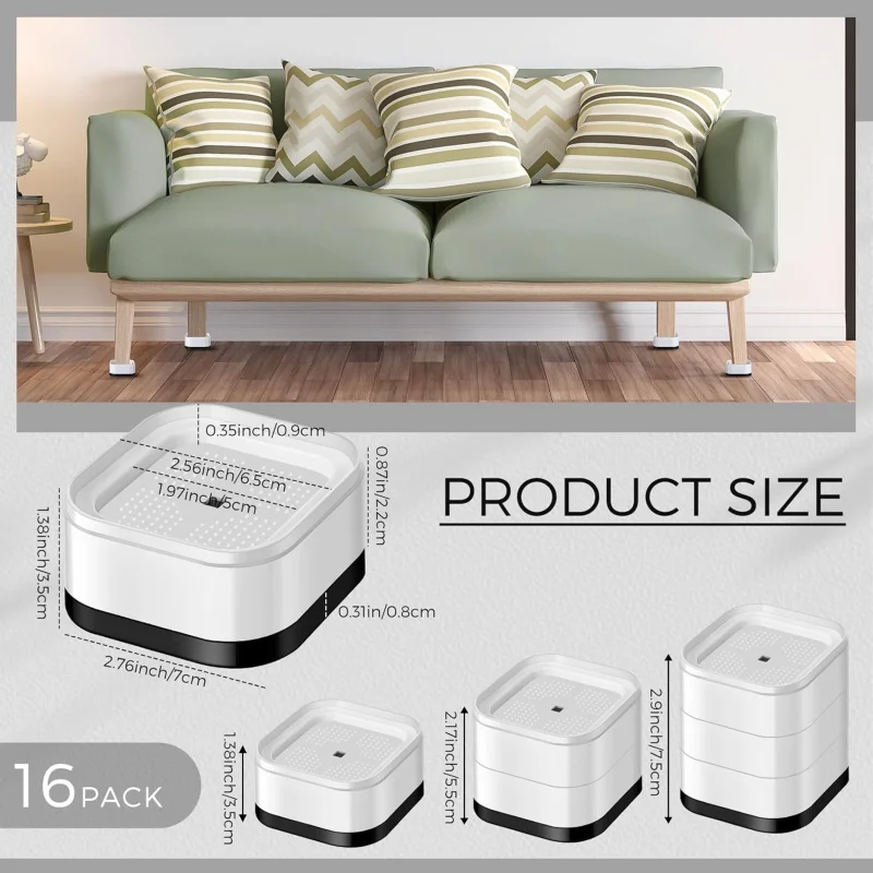 16 Furniture Risers Adjustable Bed Risers Desk Leg Risers 1.38 Stackable Heavy Duty Bed Lifts Risers Square Bed Raising