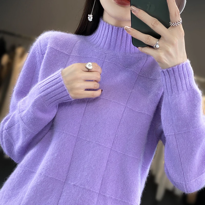 Winter Women\'s Sweater Half High Collar Knit Jumper 100% Mink Cashmere Female High Quality Warm Pullover Lady Long Sleeve Tops