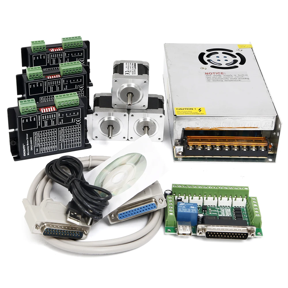

CNC Router Kit 3 Axis ENGMATE Motor Driver 40oz-in Nema16 Stepper Motor 24V PSU
