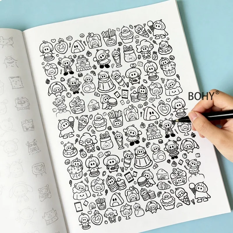 1 Drawing Coloring Picture Book, Including Theme Black and White Line Drafts for Desserts, Pets, Funny Little Monsters, 40 Pages