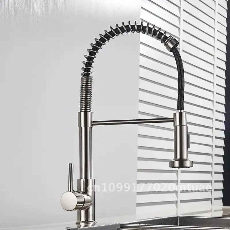 Brushed Nickel Kitchen Faucet Deck Mounted Degree Rotation Mixer Tap with Stream Sprayer Nozzle for Kitchen Sink Hot Cold Water