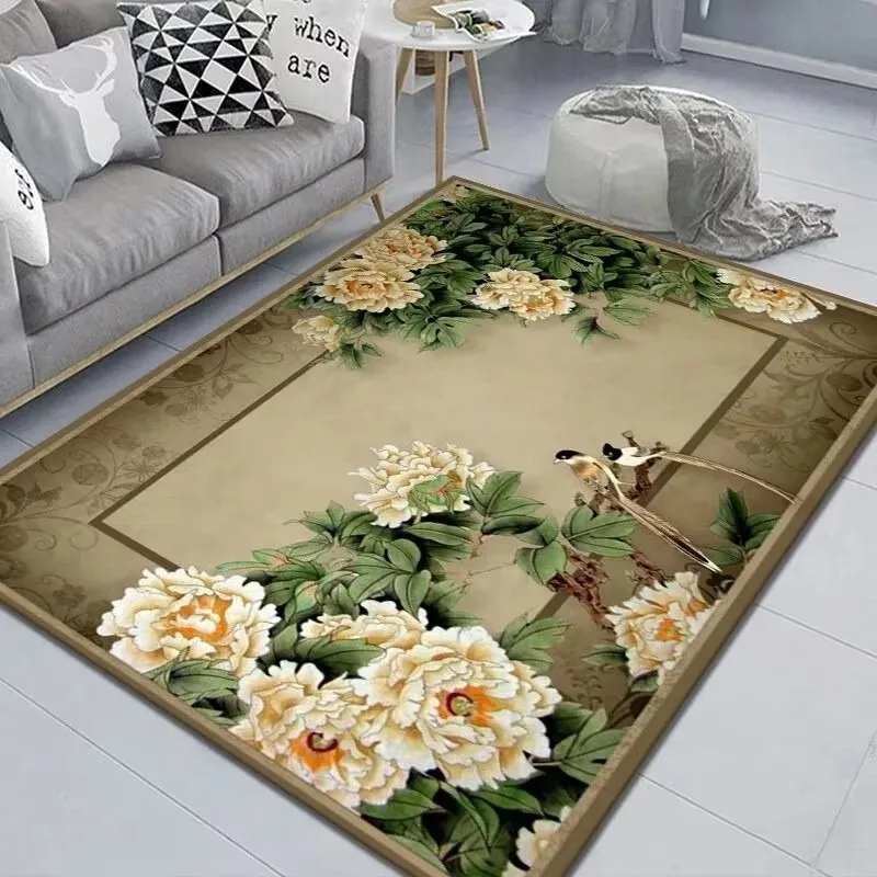 

Vintage Floral Pattern Carpet Home Decor Living Room Rug Sofa Coffee Table Mat Washable Non-slip Bath Kitchen Bedroom Floor Mat