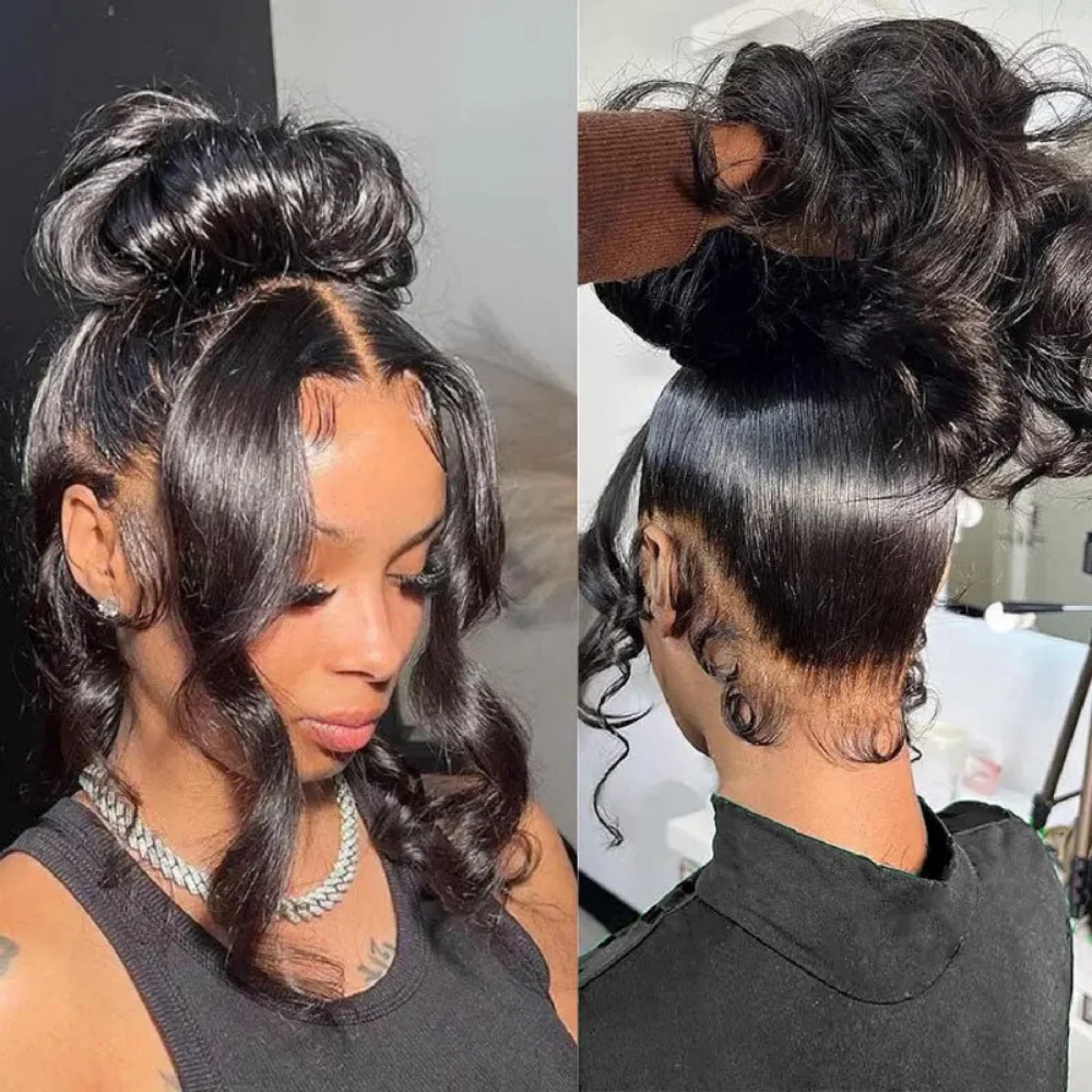

250 Density Body Wave Brazilian Human Hair Wig 40 Inch Natural Black 13x4 HD Lace Front Wig Pre Plucked Baby Hair Breathable Wigs for All Occasions