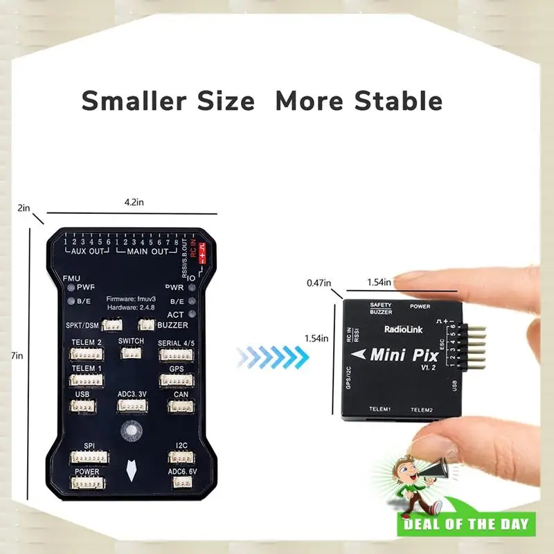 تسليم 24 ساعة Radiolink Mini Pix V1.2 APM وحدة تحكم في الطيران لطائرة بدون طيار FPV إطار رباعي مدمج، تصميم عالي الأداء