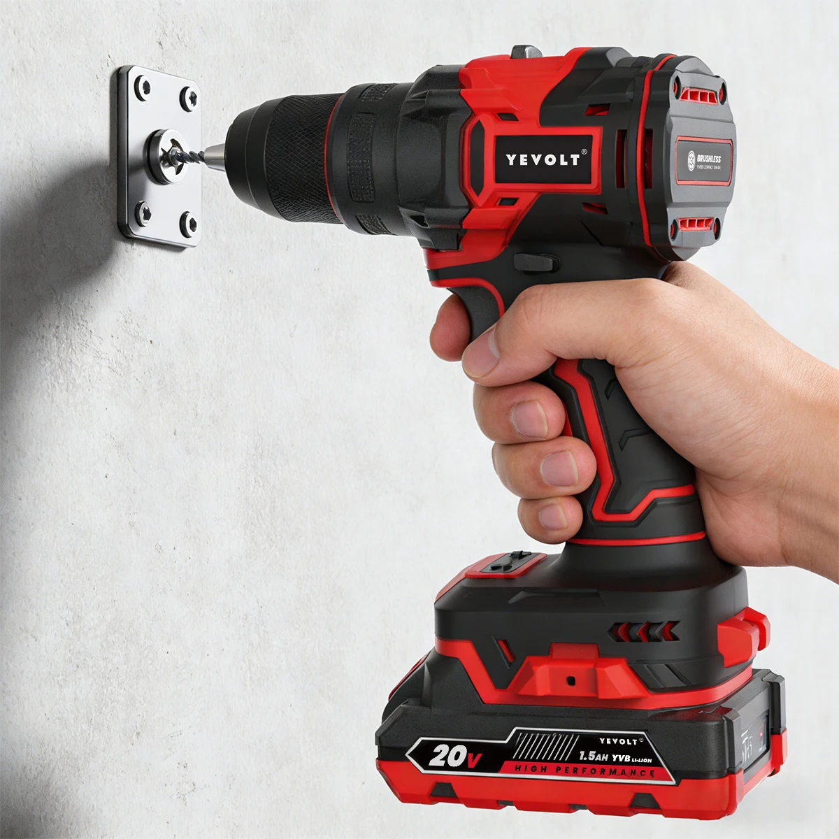 

YEVOLT 20 В Бесщеточная ударная дрель и обычная дрель 50 Нм Крутящий момент 2-скоростной аккумулятор 1500/2000 мАч Резиновая ручка Светодиодный светильник