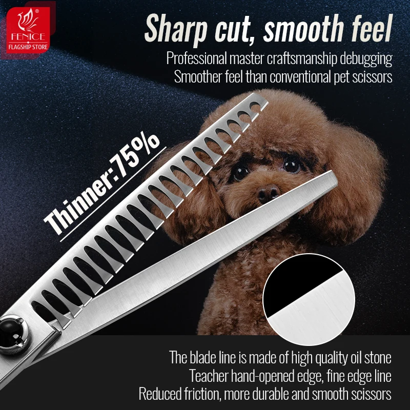 Imagem -04 - Fenice Professional Dog Grooming Scissors Grupo Reto Mais Fino Curvo Ferramenta de Tesouras Wmark Wmark 6.5 7.5