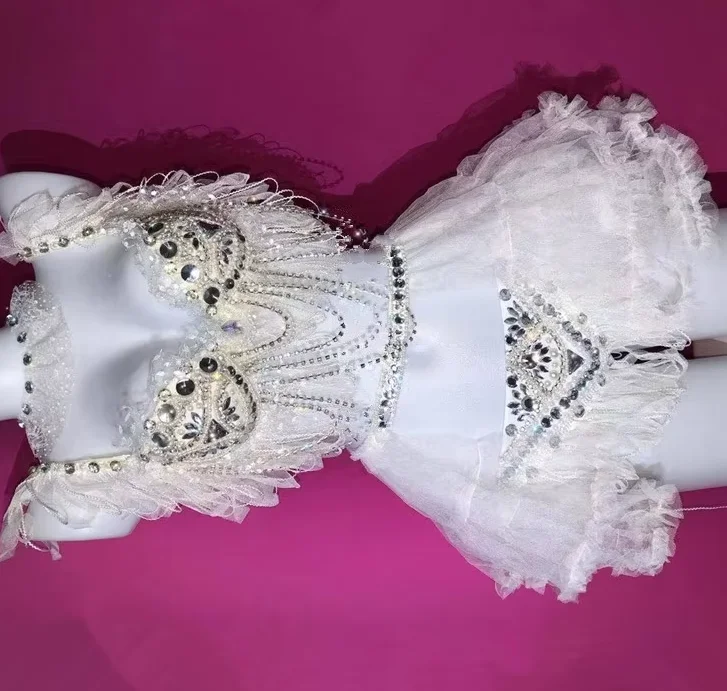 tenue-de-danse-pour-femmes-bar-club-dj-chanteur-maille-blanche-strass-bikini-costume-de-celebration-d'anniversaire-cristaux-soutien-gorge-vetements-de-scene