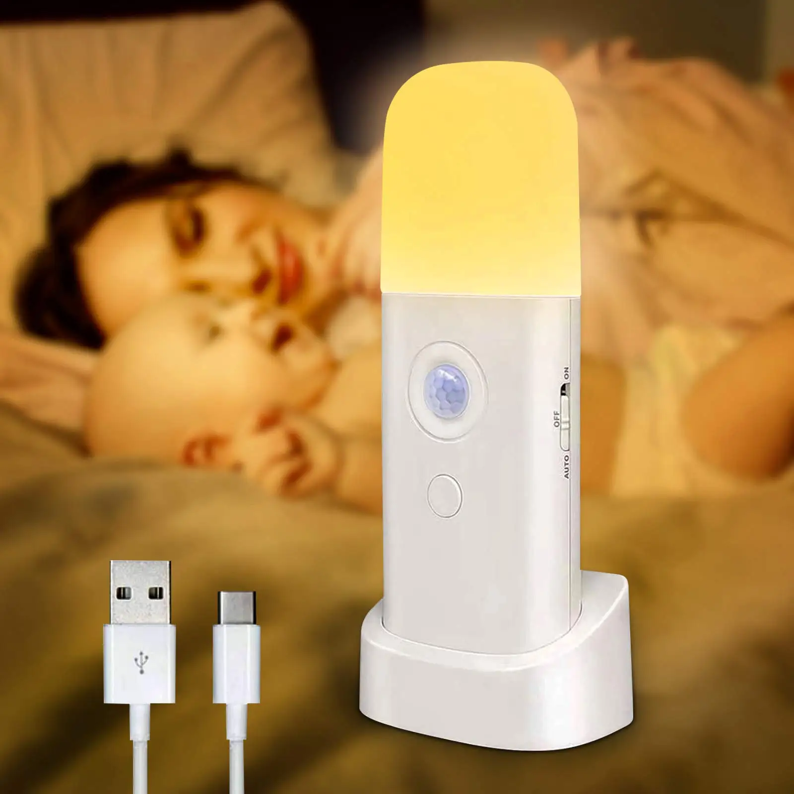 Motion Sensor Night Light Indoor 2000mAh Battery Operated Cordless Table Lamps For Kids  5 Stages Dimmable LED Nursery Portable