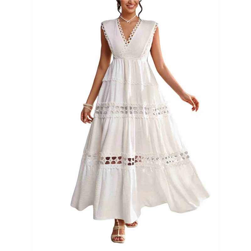 

Summer Dresses For Women 2025 Casual V-Neck Sleeveless Wedding Guest Maxi Dress Tank Top Sundress
