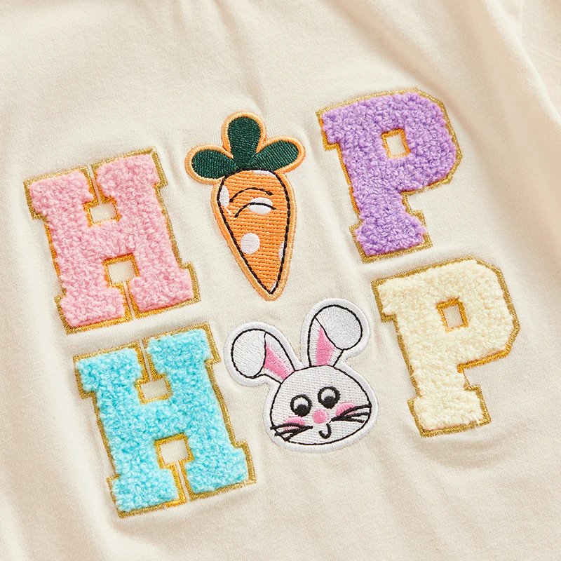 

Adorable Baby Girl Easter Romper with Round Neck Short Sleeves and Cute Rabbit Carrot Embroidery - Toddler Jumpsuit for