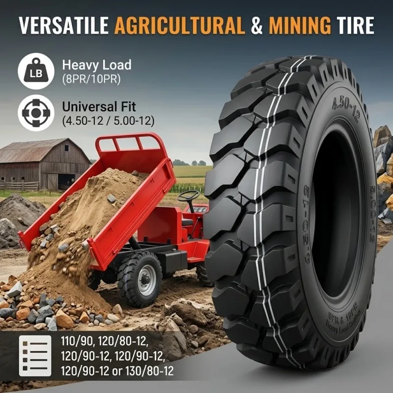 1PCS 4.50-12 450-12 5.00-12 500-12 8PR 10PR Tire Cargo Tricycle Tuk Tuk Mini Dumper Micro Truck Tractor 3 Wheelers ATV Rear Tyre