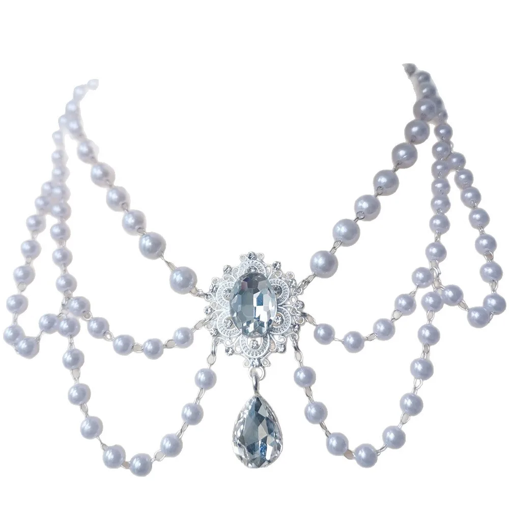 نمط متعدد الطبقات قلادة اللؤلؤ للنساء ذات الاهتمام الخاص تصميم سلسلة الترقوة الشرير الرجعية