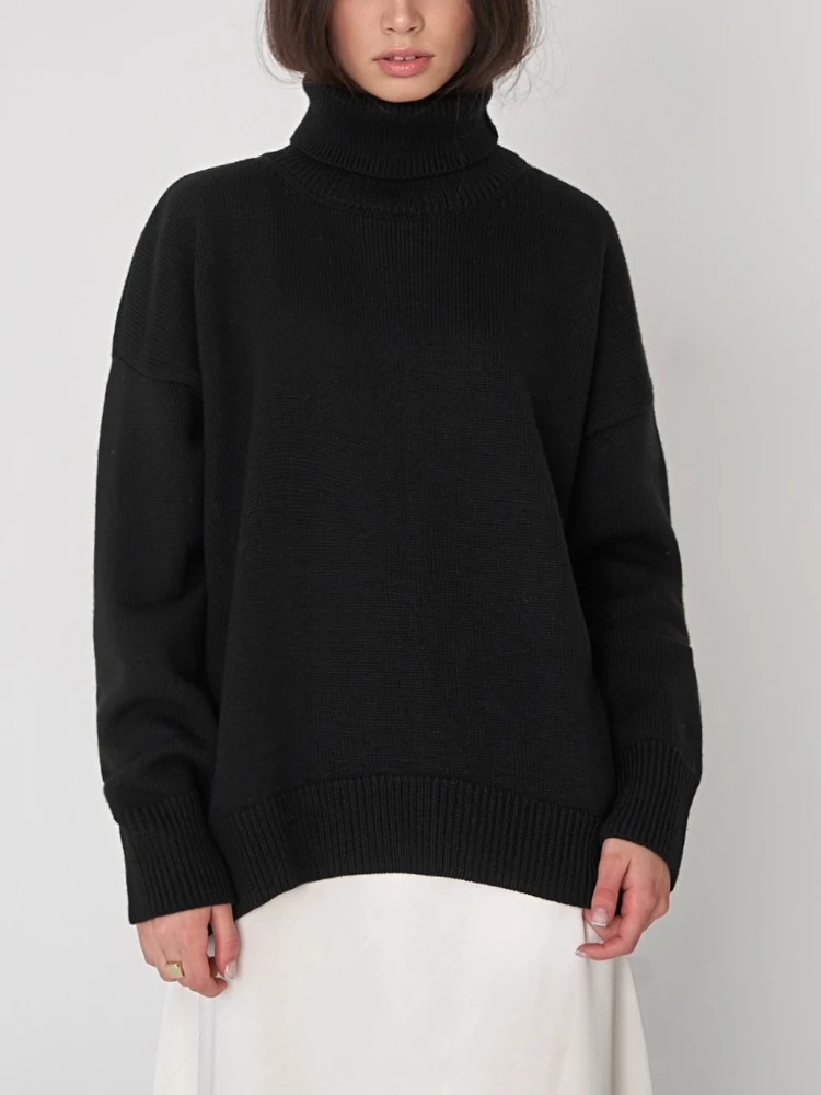Bornladies Damen Rollkragenpullover CHIC Herbst Winter Dicker Warmer Pullover Übergroßer Lässiger Loser Strickpullover Damenpullover – Detail 25
