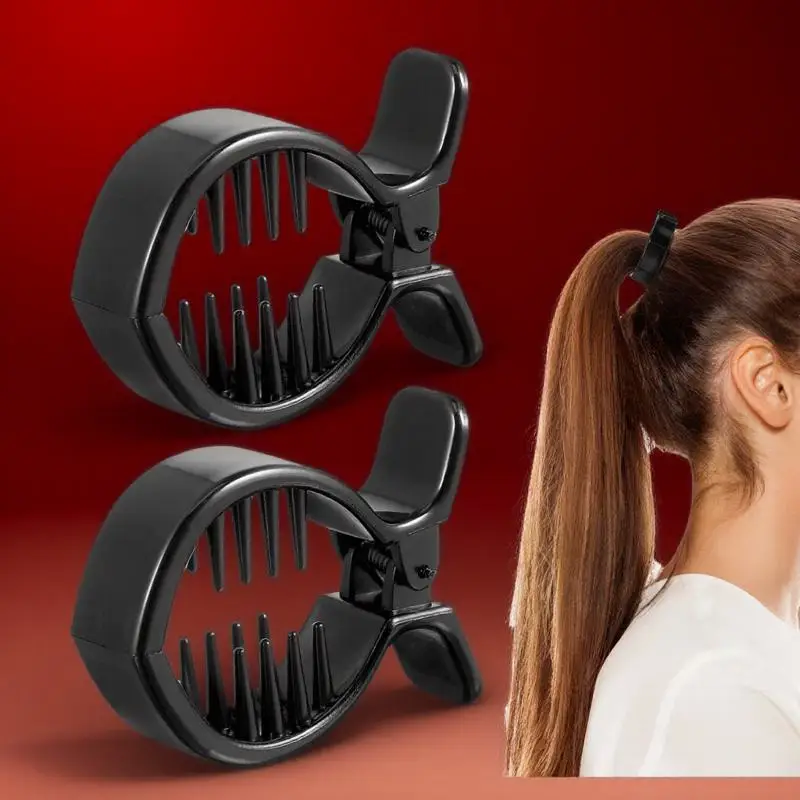 قطعتان من مشابك ذيل الحصان الداخلية المستديرة باللون الأسود، مشبك شعر، توتر قوي، حامل بلاستيكي متين للنساء ذوات الشعر السميك #6