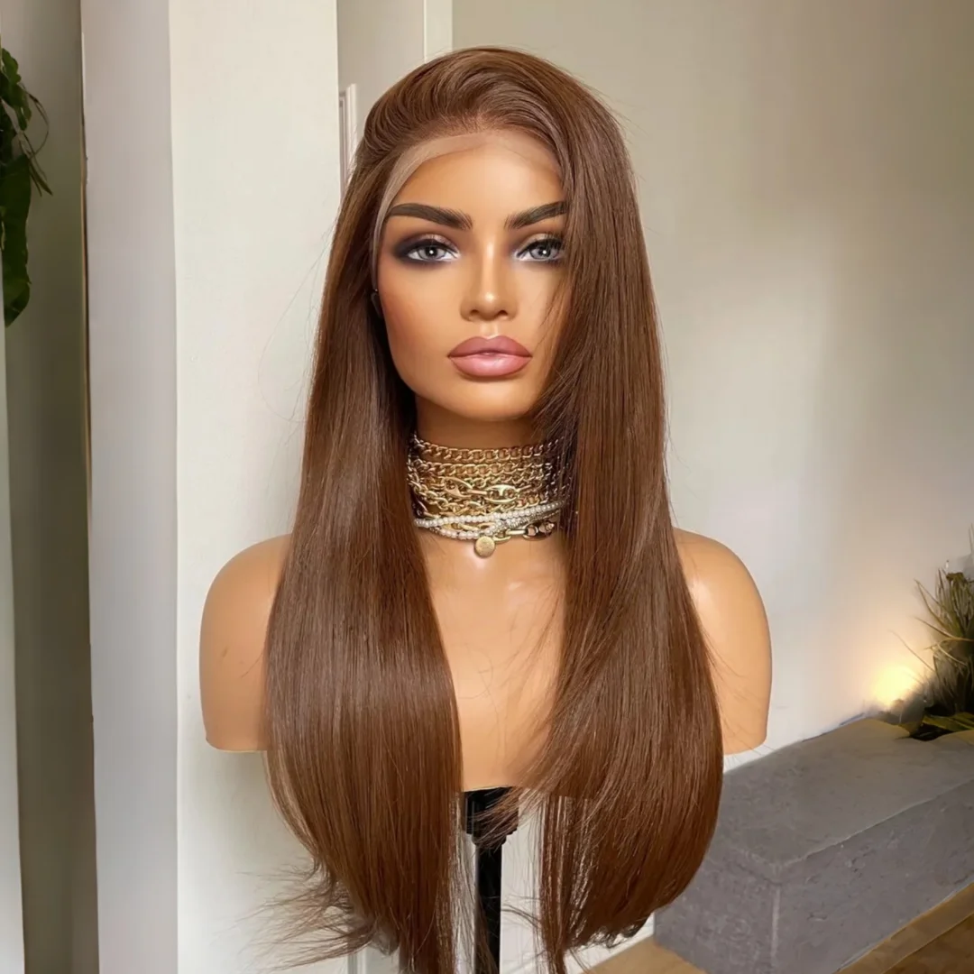 

Brown Straight 18inch 5*5 Lace Front Hair 100% Human Hair Wig 150 Density with Baby Hair Pre-Plucked Soft Hair Wig