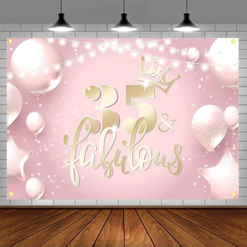 

Photography Backdrop Happy 35th Birthday Background Decor Thirty Five For Women Her Anniversary Party Banner Rose Gold Pink