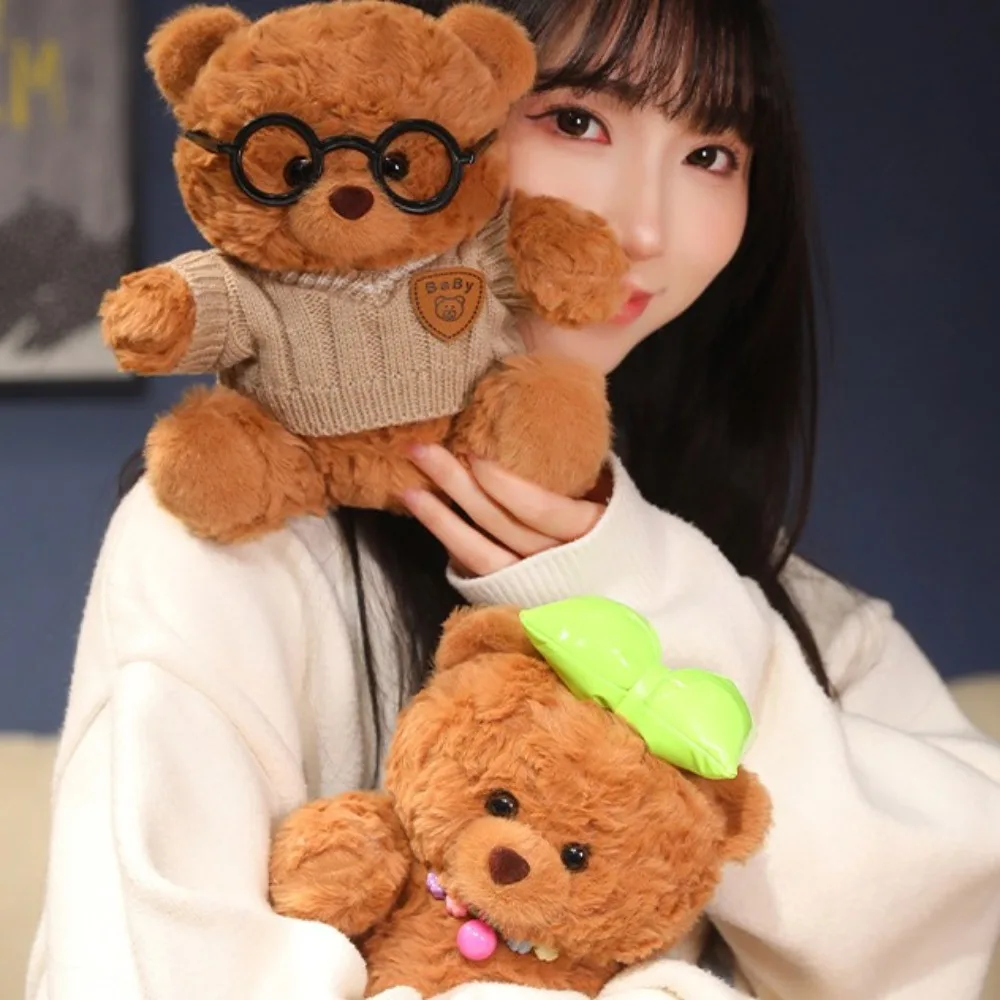 かわいい着せ替えクマのぬいぐるみ、リボンとパールネックレス付き、漫画風カメラのぬいぐるみ、バレンタインや誕生日プレゼントに