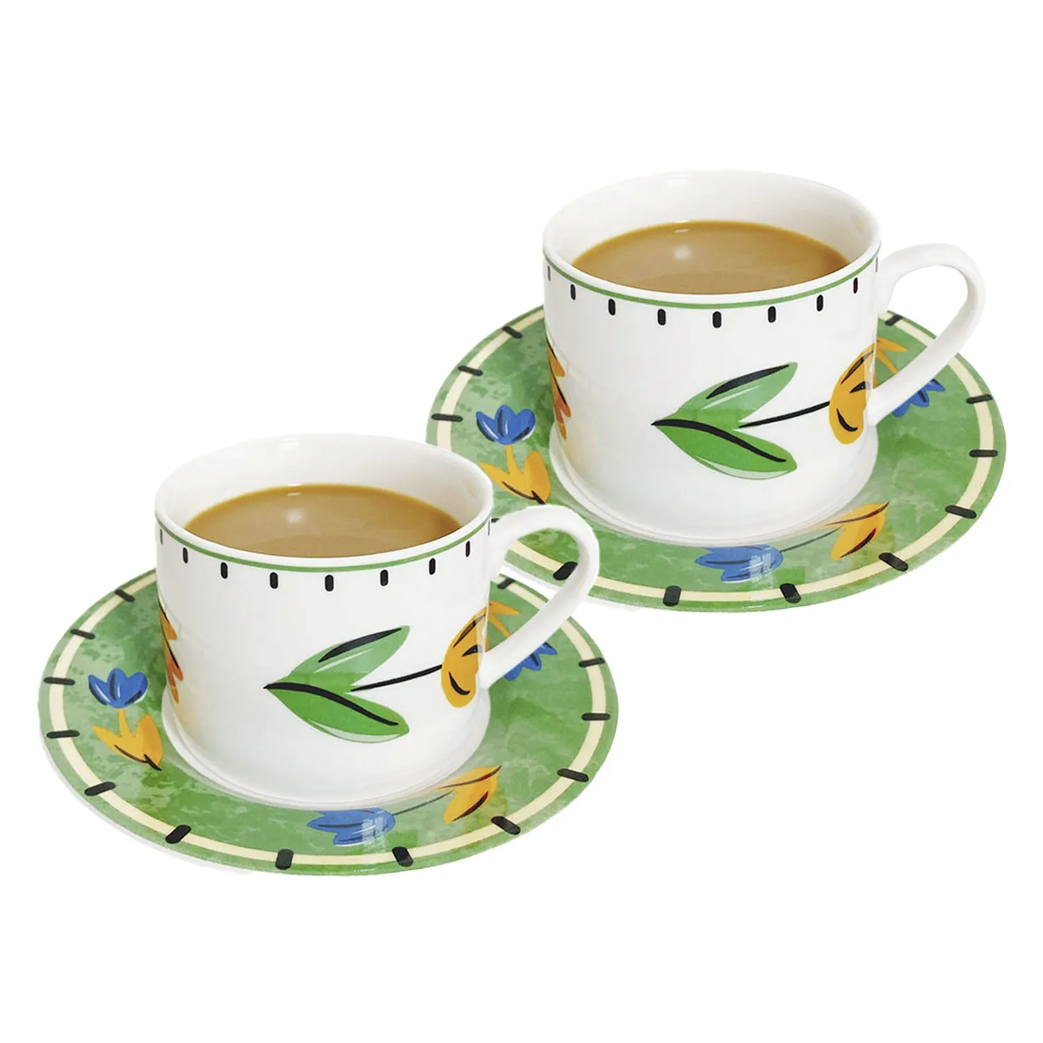 Man Ru Jiu Ceramic Coffee Cup plus 2 Small Heat Plate Set, Green Tuli, 2 coffee cups for coffee supplies