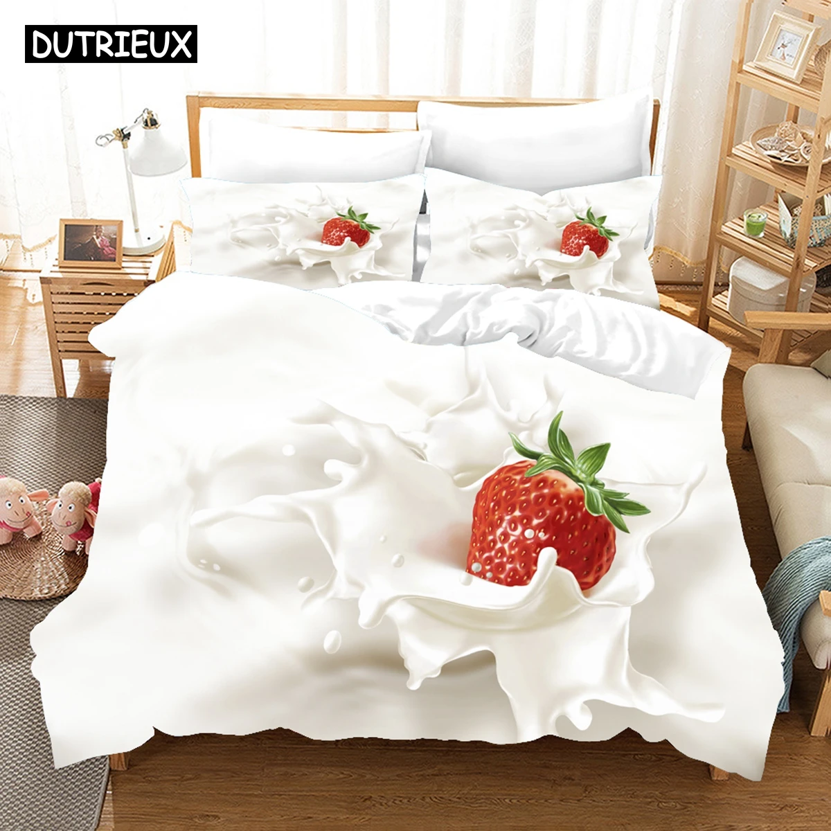 

3D Strawberry Milk Bedding Sets Duvet Cover Set With Pillowcase Twin Full Queen King Bedclothes Bed Linen