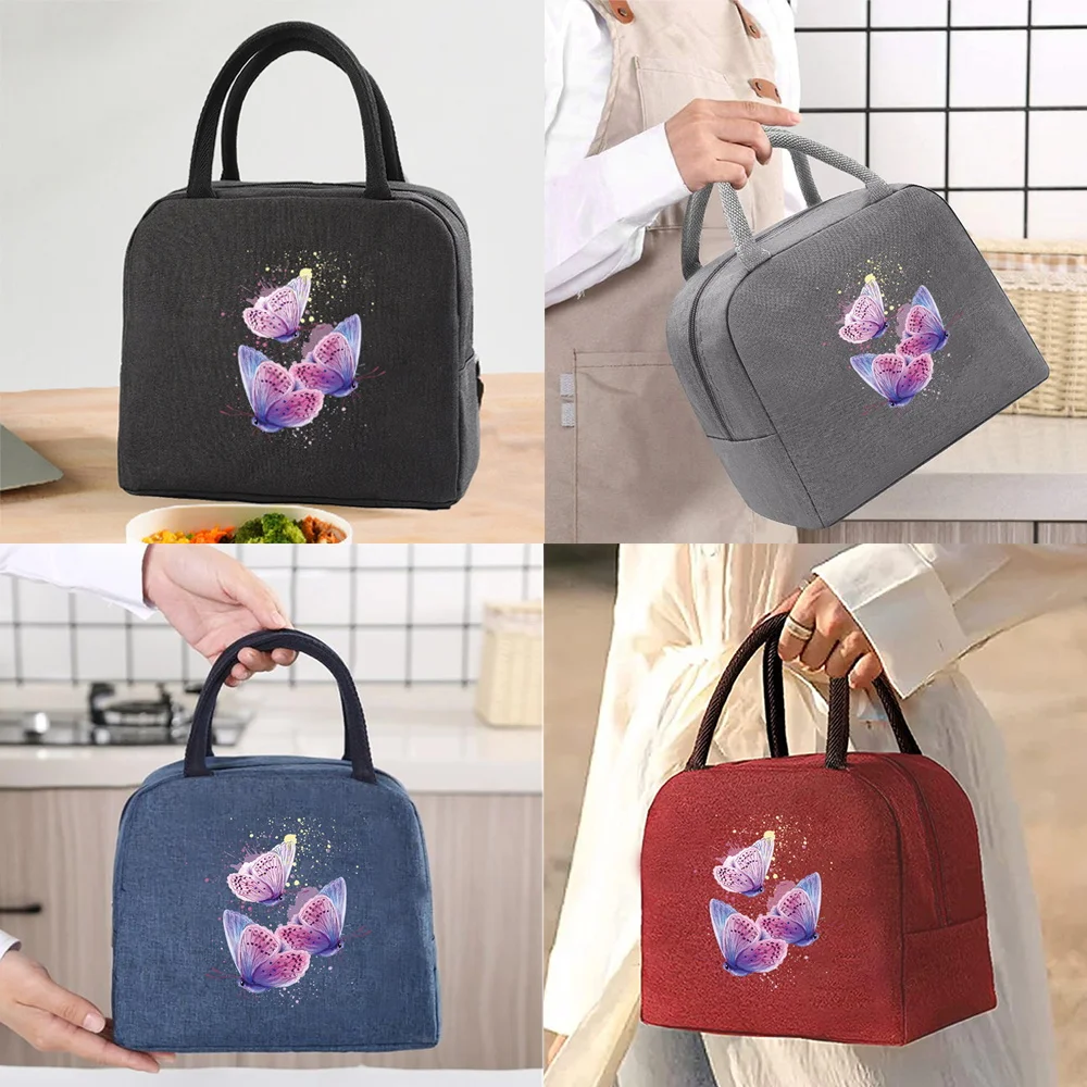 

Portable Lunch Bags for Women Butterfly Print Handbags Insulated Lunch Box Unisex Tote Cooler School Food Storage Bags