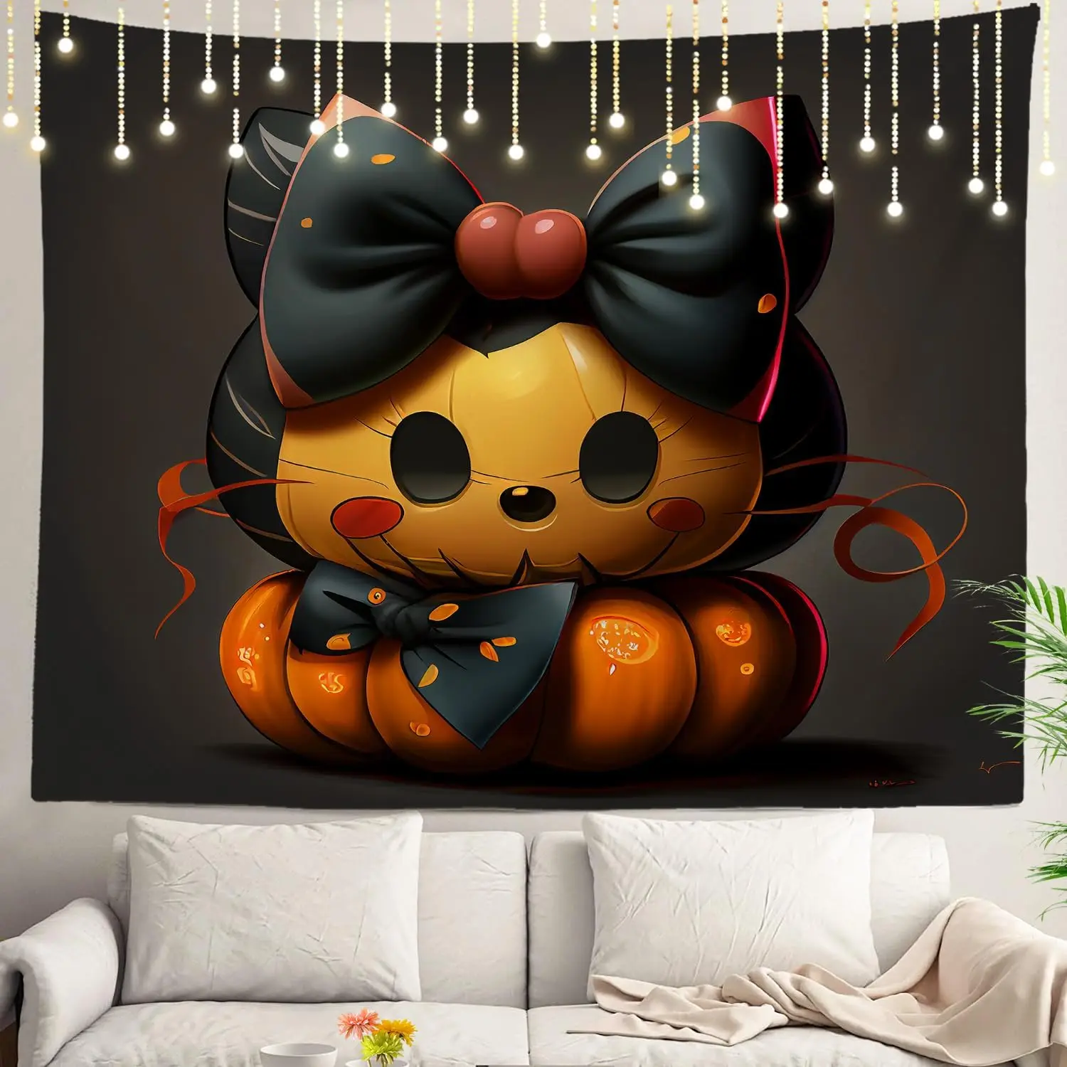 Cute Cartoon Halloween Pumpkin Tapestry Wall Decor Print Jack O Lantern Fall Autumn Seasonal Home Decoration Party Banner Living