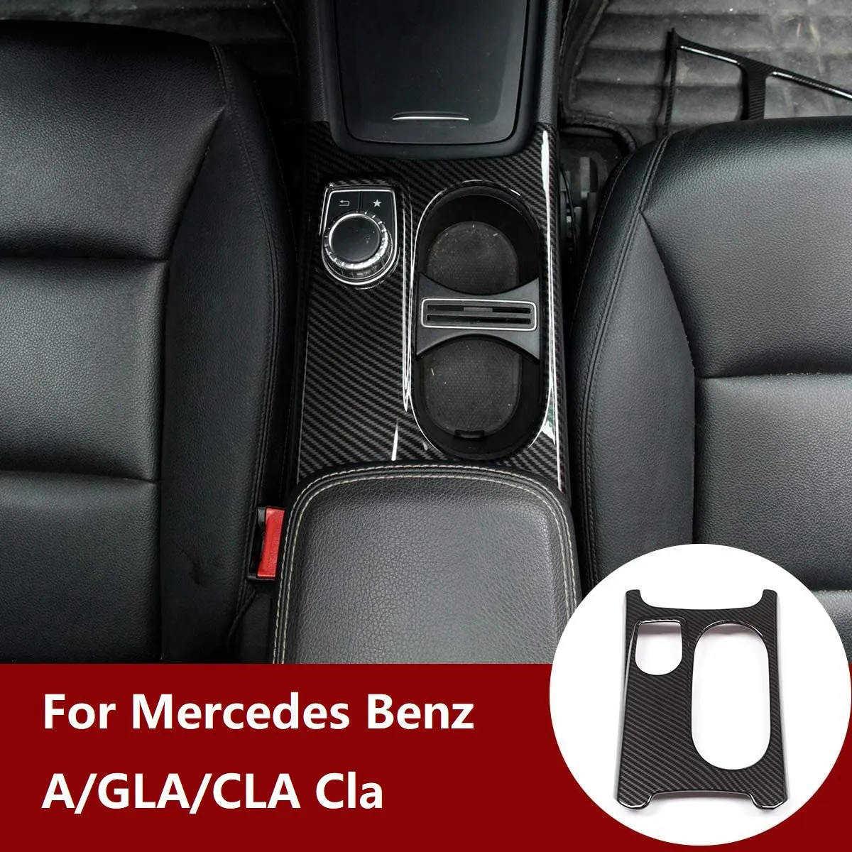 Embellecedor de cubierta de portavasos de Control Interior de fibra de carbono para Mercedes Benz A/GLA/CLA clase C117 W117 W176 X156 2012-2018 LHD