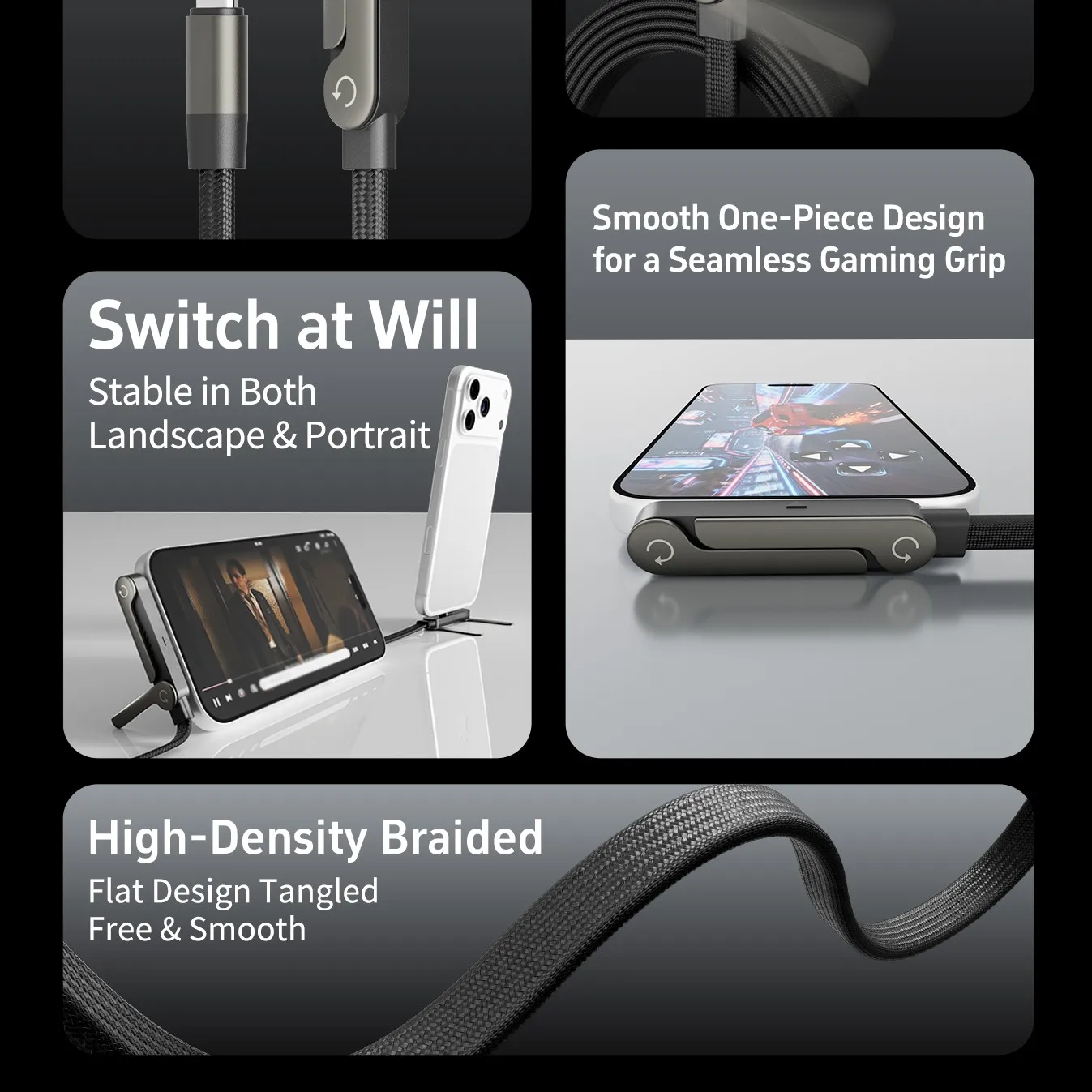 New Portable 2‑in‑1 1.5M USB‑C Data Cable 240W Fast Charging with Foldable Phone & Tablet Holder