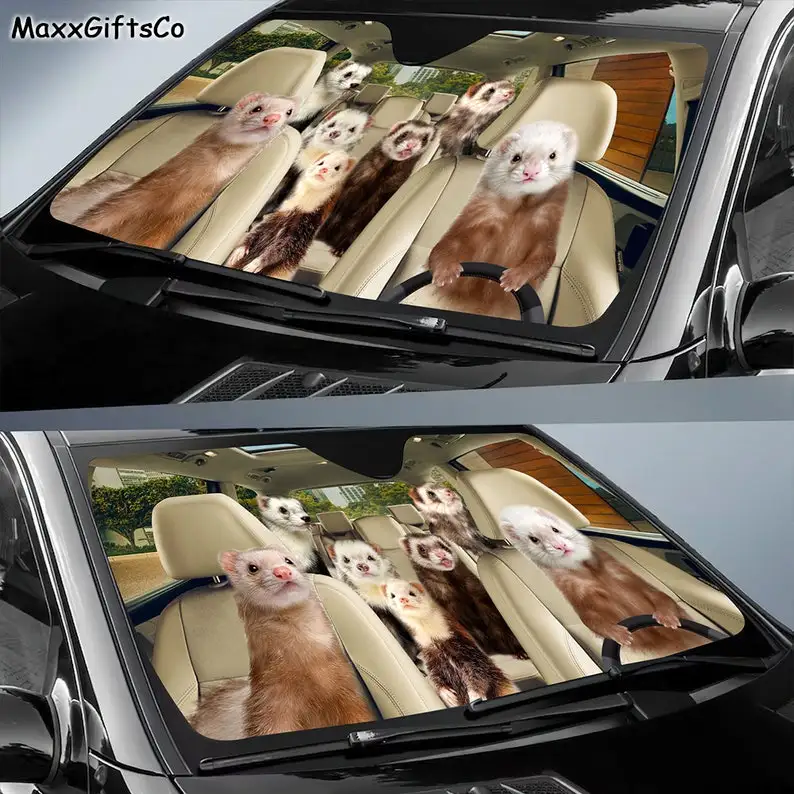 Ferret Car Sun Shade, Ferret Windshield, Ferret Family Sunshade, Ferret Car Accessories, Car Decoration, Gift For Dad, Mom