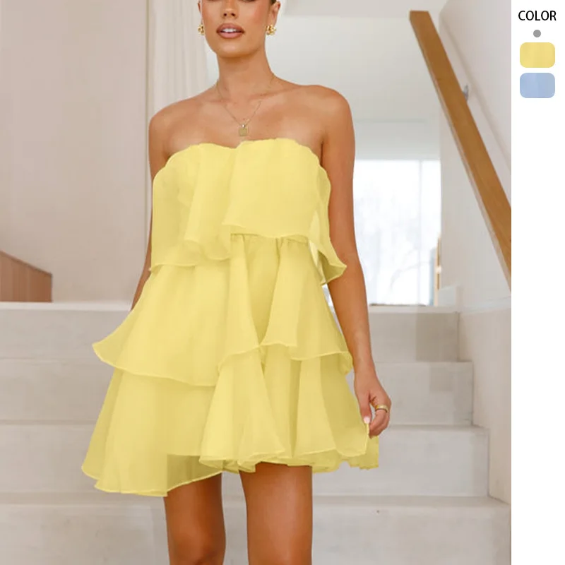 فساتين نسائية قصيرة مثيرة لصيف 2025، فستان أنيق بدون حمالات وظهر مكشوف، فستان حفلات وسهرات للنساء