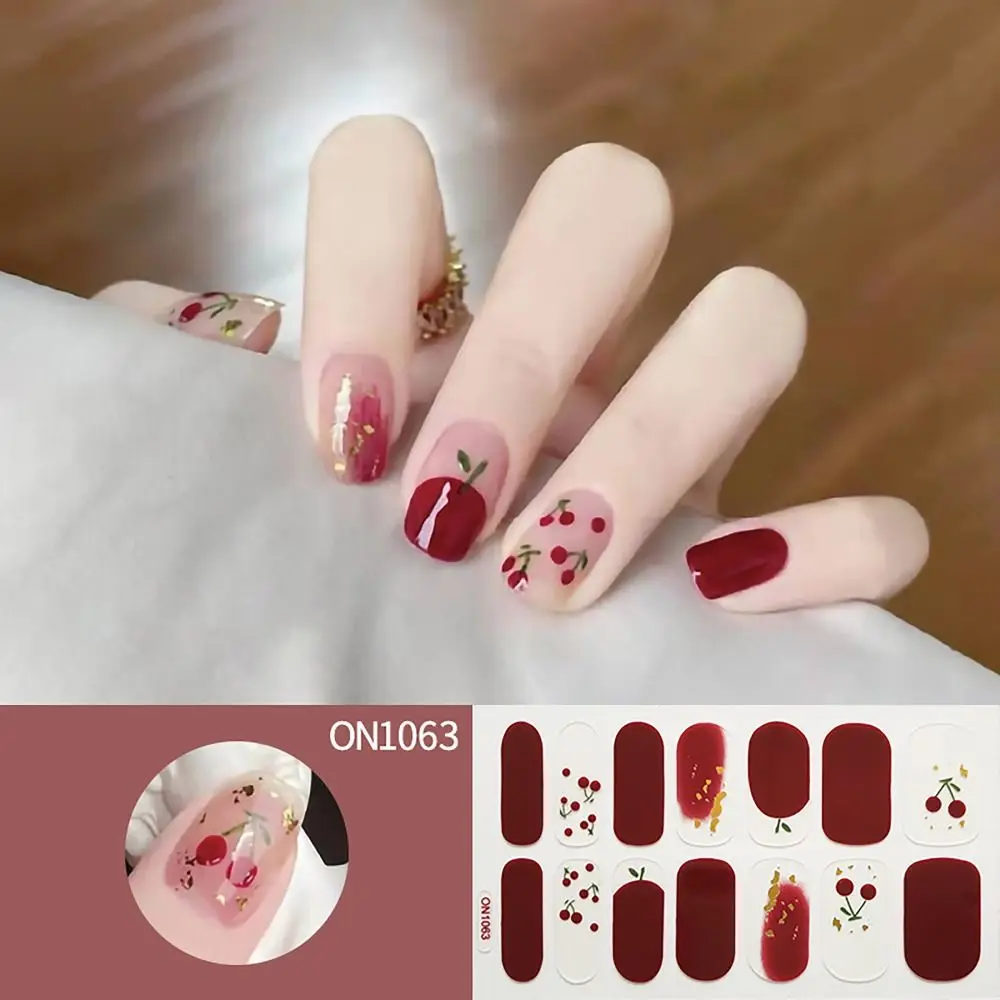 Semi Curado Gel Nail Polish Tiras, Fácil de Remoção, DIY Nail Art, Remendo de Cobertura Completa, Florística, 14 Tiras