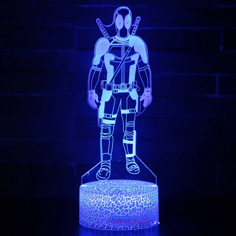 Disney Marvel Deadpool Figures 3D Night Light Creative Colorful Touch Remote Control LED Vision Bedside Table Lamp Bedroom