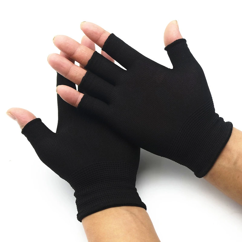 Guantes sin dedos de medio dedo negros para mujeres y hombres, guantes de algodón de muñeca de punto de lana, guantes de entrenamiento cálidos de