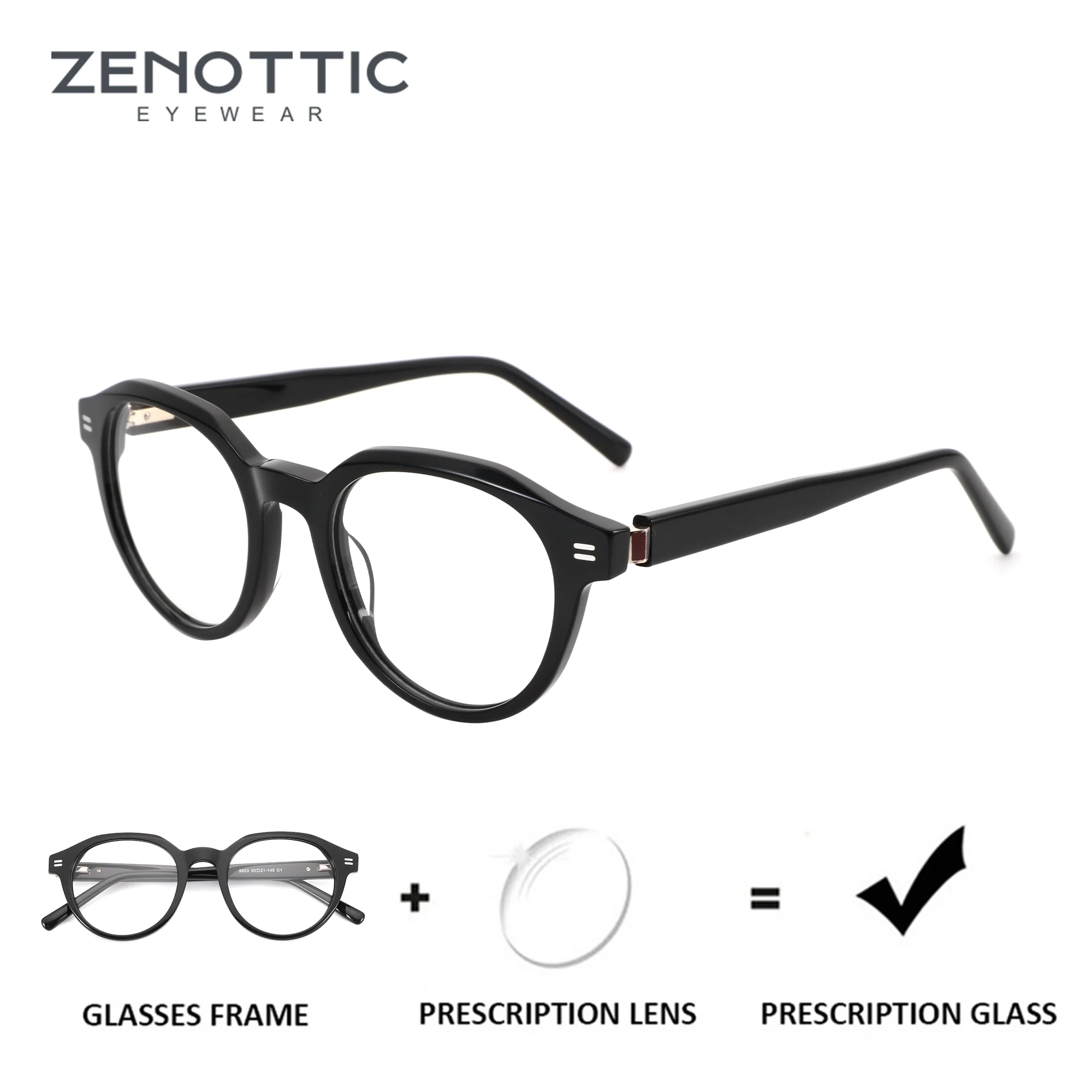 

ZENOTTIC (M Size) Fashion Round Prescription Glasses Woman Men Acetate Optical Eyeglasses for Anti Blue Light Photochromic