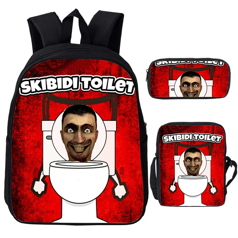 Ransel Toilet Game 3D Skibidi Set 3 buah tas sekolah siswa berkualitas ransel anak laki-laki perempuan tas buku tahan air tas sekolah anak