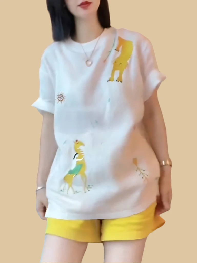 

Летний спортивный повседневный модный комплект: женская футболка с коротким рукавом и шорты, двухсоставный костюм с индивидуальным принтом, удобный.