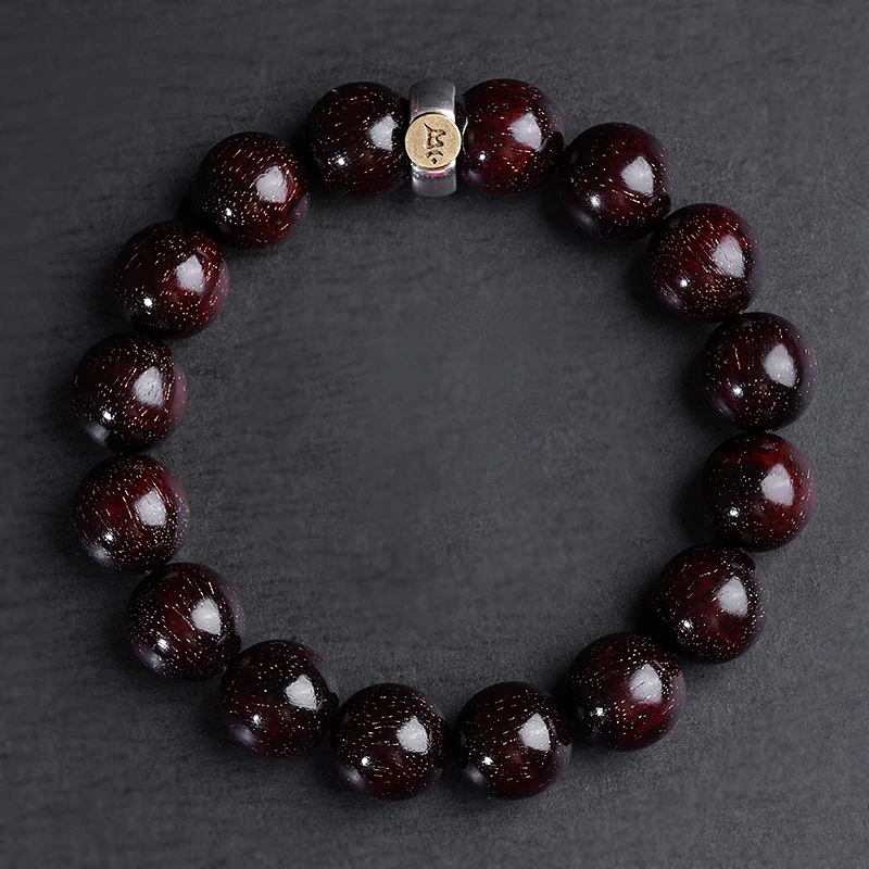 Natural Wood Lobular Red Sandalwood Bracelets 925 Silver Guardian Tathagata Zodiac Natal Buddha Amulet Mascot Lucky Bracelet