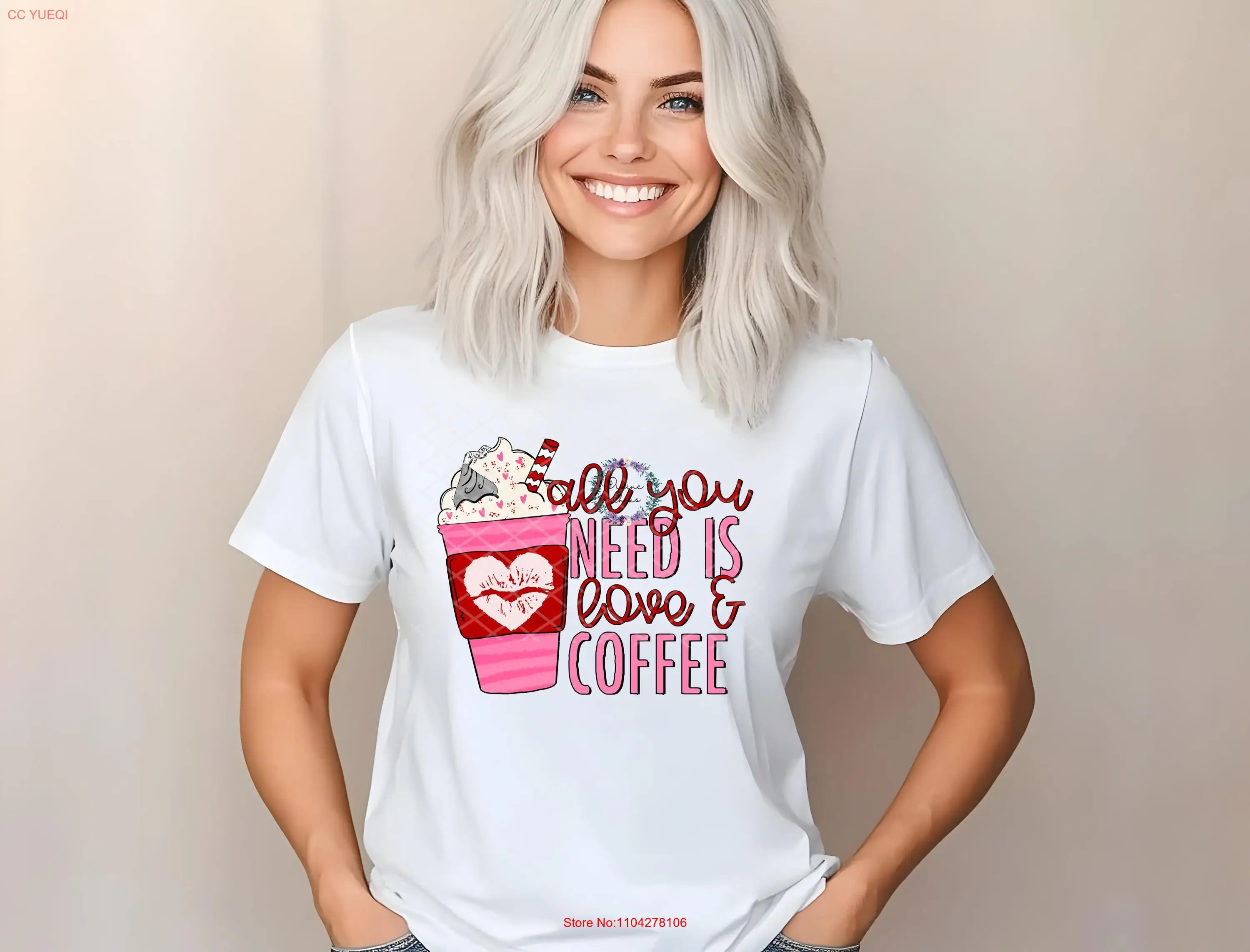 Todo lo que necesitas Es amor y un latte camiseta de San Valentín amantes del café camisas de manga larga o corta