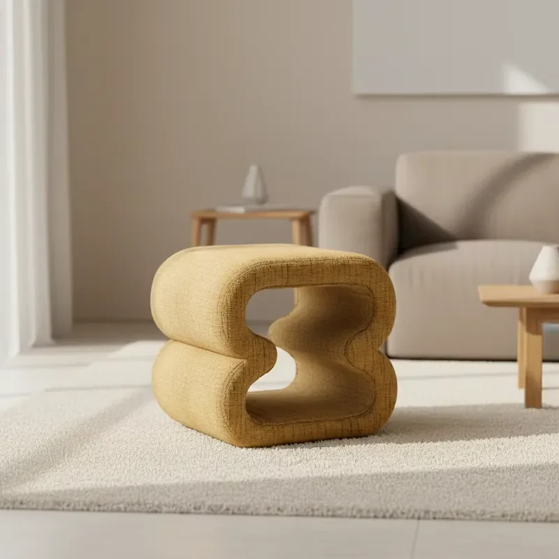 Modern Laynsino Handmade Fabric Ottoman Eco-Friendly Tufted Home Stool for Living Room Bedroom Hotels Apartments