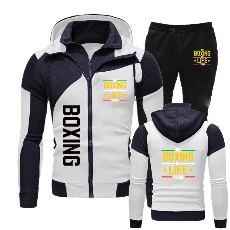 

2024 Spring Autumn No Boxing No Life Gym Comfortable Sports Sets Men's Cardigan Zip Splicing Hoodies+Casual Sweatpants Suits