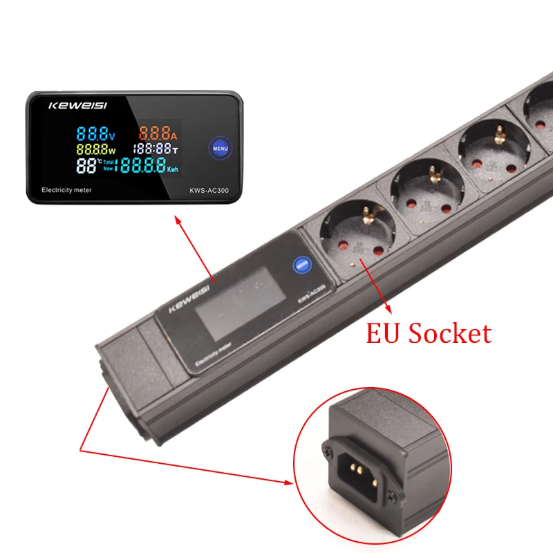 C14 interface European socket Power Strip Digital Ampermeter Power Energy Voltmeter Ammeter Metal Sehll extension electrica