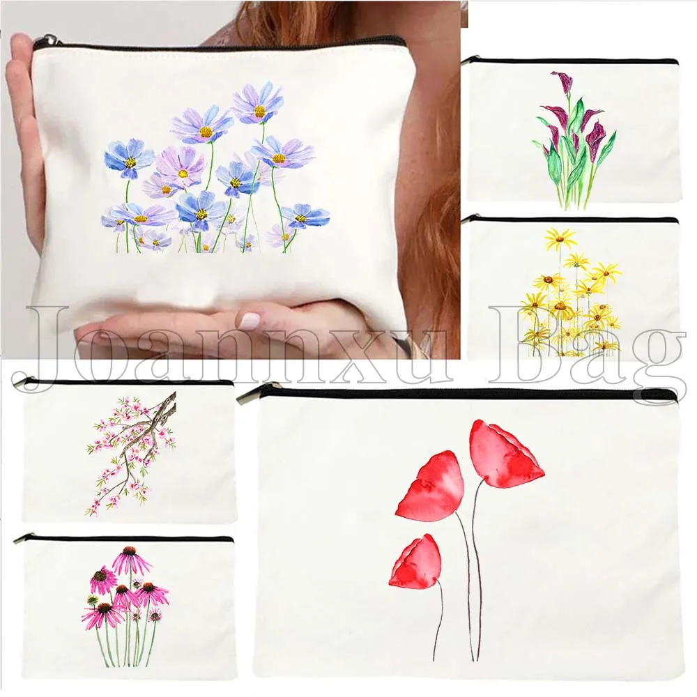 

Bird of Paradise Flowers Yellow Cosmos Lily Peach Coneflower African Violet Lavender Gift Canvas Cosmetic Makeup Bag Case Pouch