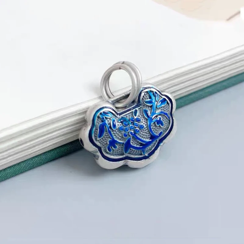 Original 925 Silver Faceted Blue Orchid Enamel Ruyi Necklace for Women Exquisite Pendant Charms Clavicle Chain Banquet Jewelry