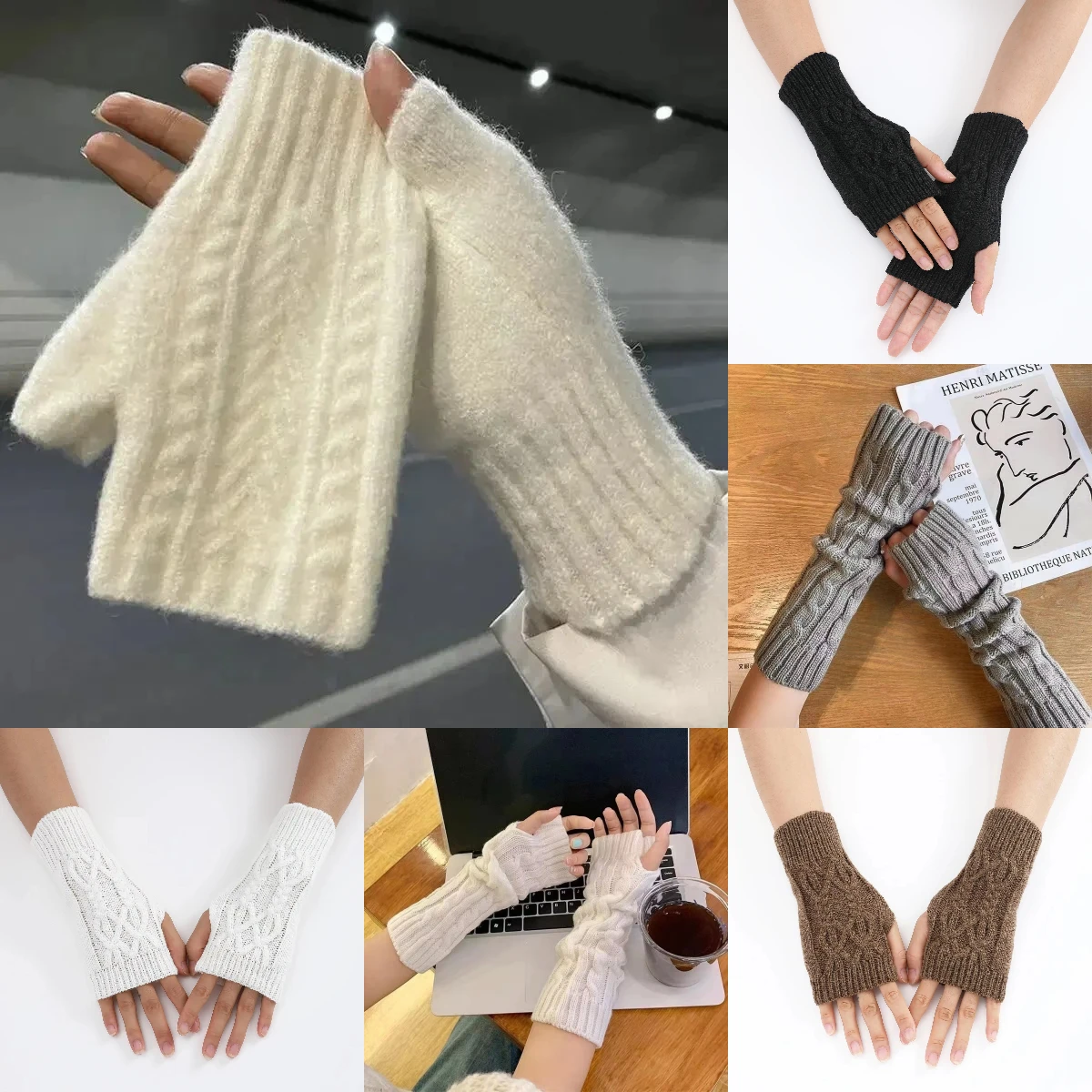 Half Finger Gloves for Women Winter Soft Warm Wool Knitting Arm Gloves Soft Warm Half Finger Handschoenen Unisex Mitten Guantes