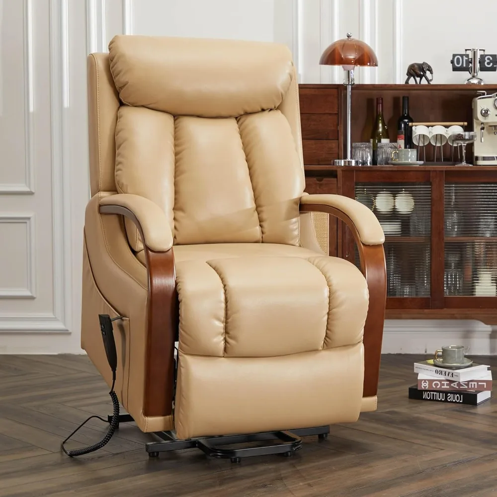 9185 Petite Lift Chair Recliner for Elderly with Heat and Massage Dual Motor Power Sofa with Wooden Armrests and 2 Side Pockets