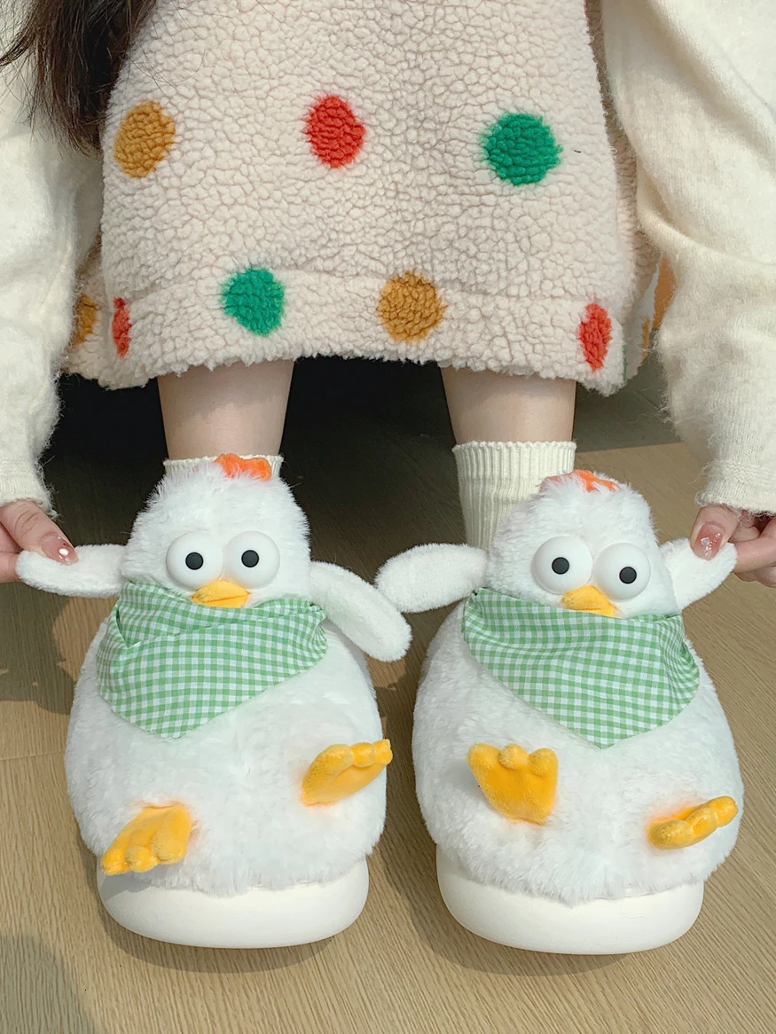 Ins Cute Chick Plush Home Slippers Shoes 2023 Winter Home Warmth Soft Sole Thick Sole Cotton Slippers For Women